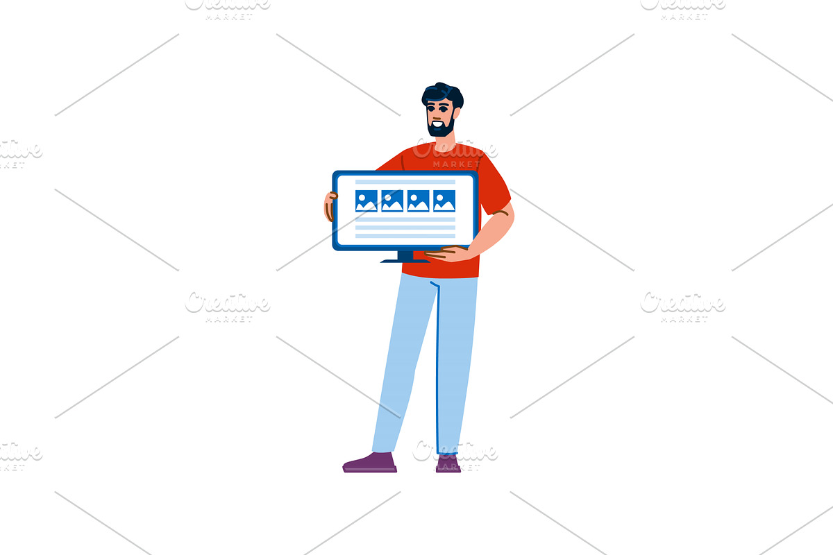 Content creator holding computer, a Technology Illustration by pikepicture