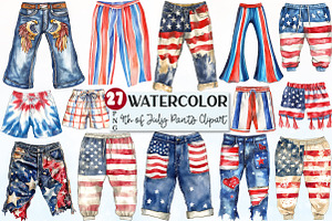 Watercolor 4th of July Pants Clipart, a Seasonal Illustration by Rose Art
