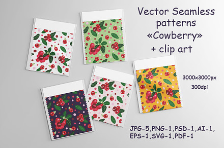 Vector Seamless patterns Cowberry