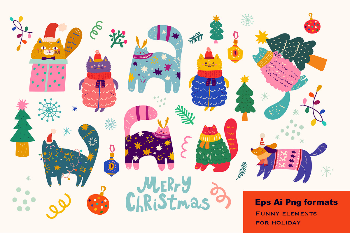 Christmas Cats, a Seasonal Illustration by MoleskoStudio (Photo 3 of 26)