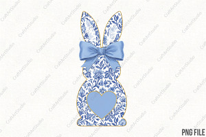 Blue Floral Chinoiserie Bunny Easter, an Illustration by CraftArtStudio
