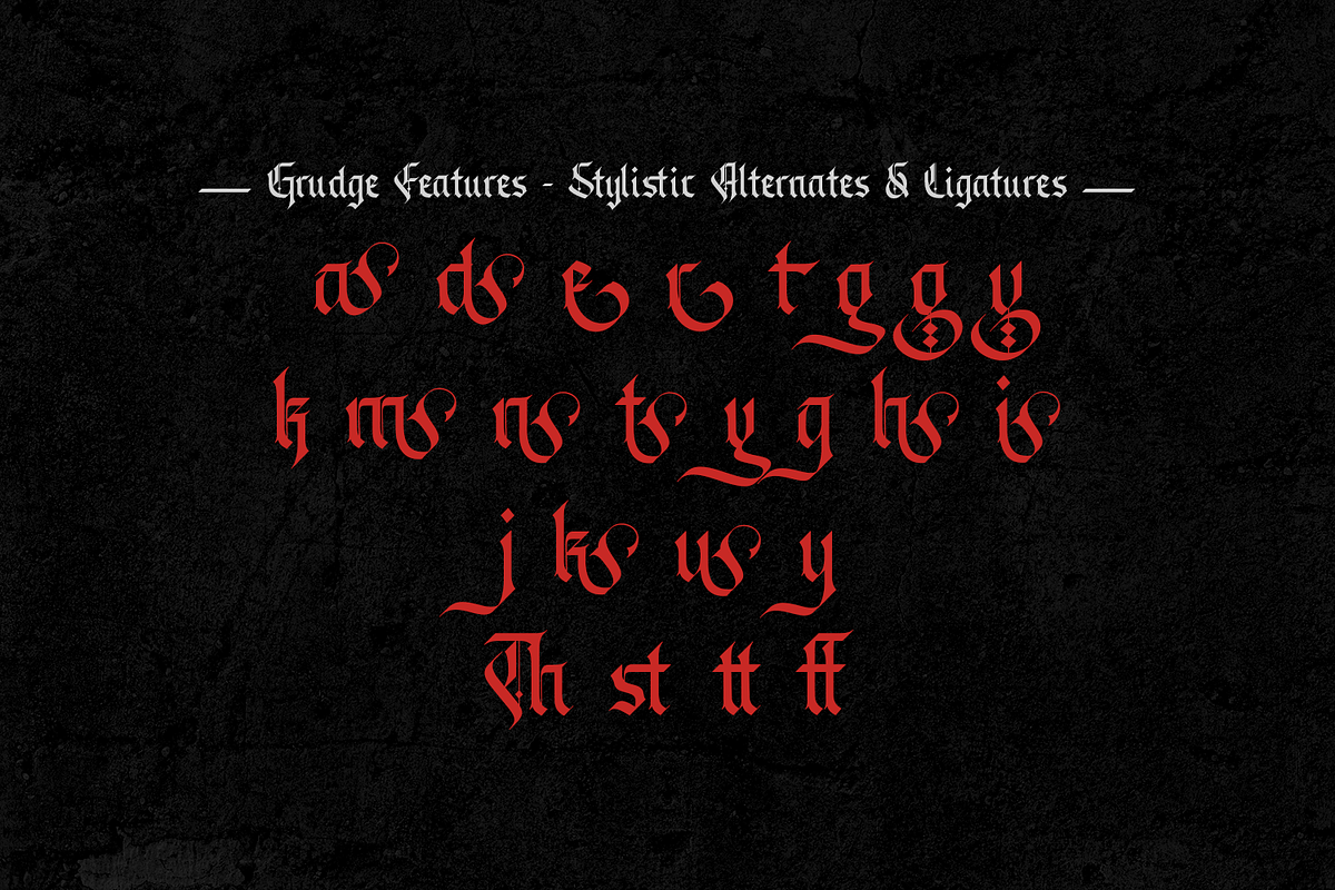Grudge – Gothic Blackletter Typeface, a Blackletter Font by Almarkhatype (Photo 13 of 15)