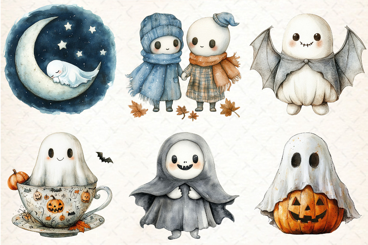 Cute Halloween Ghost Clipart, an Illustration by DreamCafeArt (Photo 2 of 7)