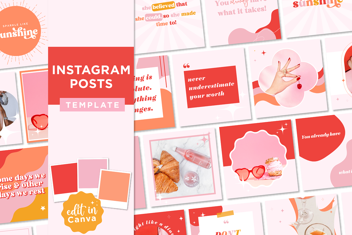 Bright Retro Instagram Posts, a Social Media Template by Macarons and Mimosas (Photo 1 of 10)