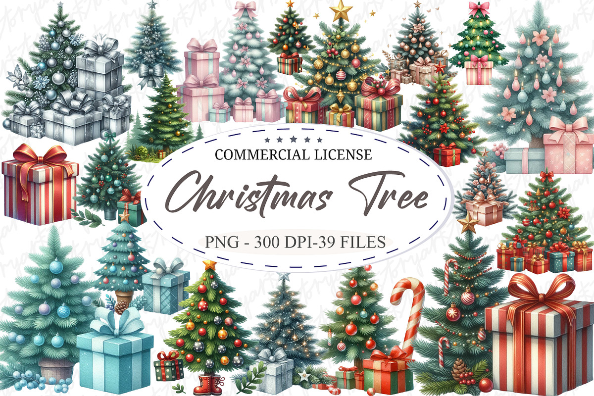 Christmas Tree and Gift Watercolor, an Illustration by designcity5 (Photo 1 of 5)