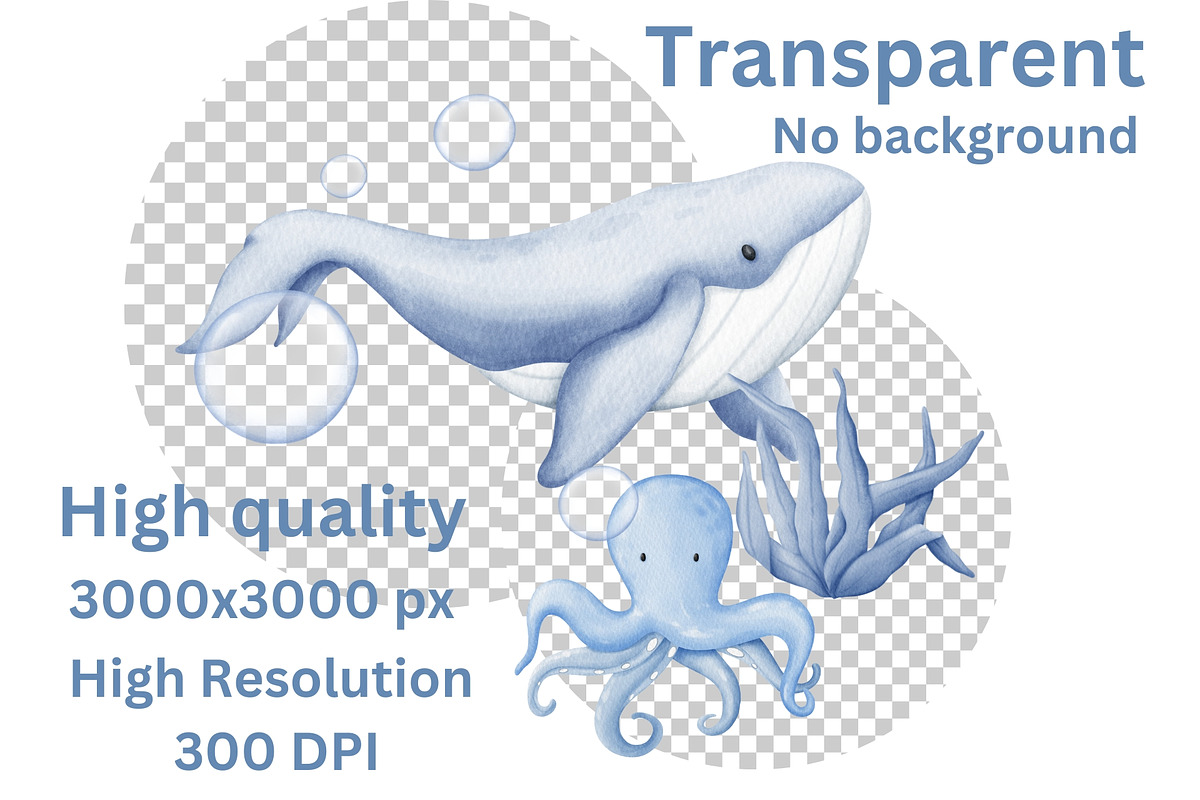 Under Sea Animal Watercolor Clipart., an Illustration by Dstudio (Photo 2 of 4)
