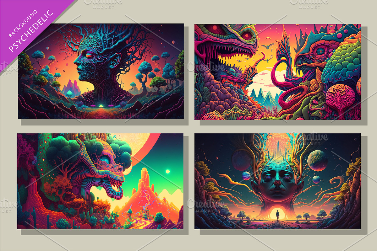 Set of psychedelic backgrounds., a Background Graphic by KENO Mascots (Photo 4 of 4)