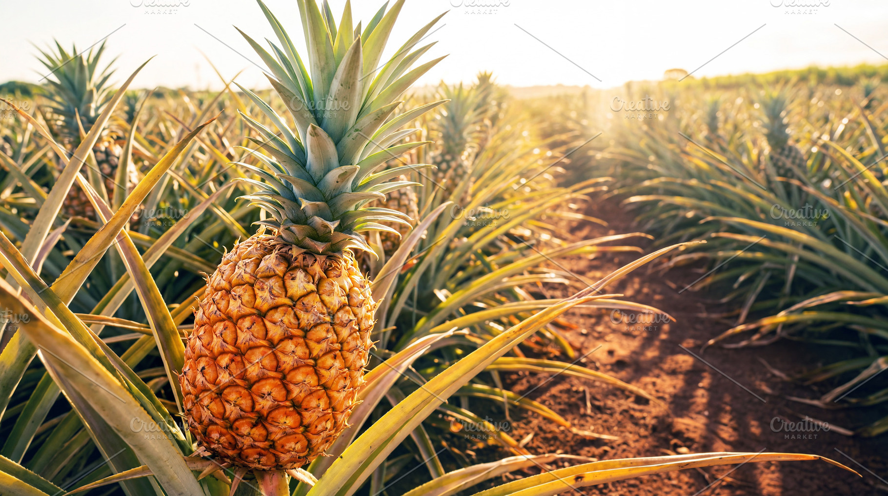 Ripe pineapple growing, a Food & Drink Photo by Volff