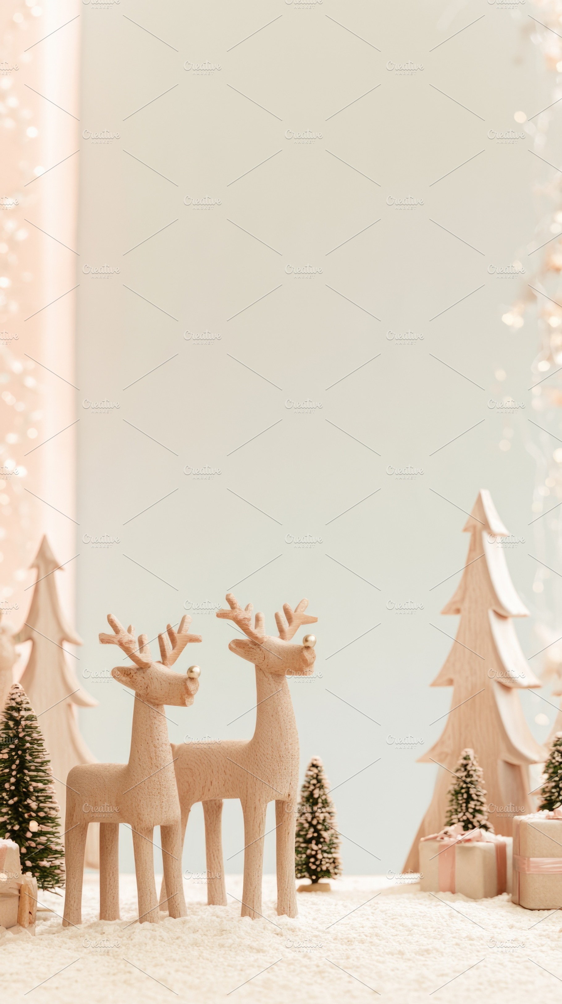 Christmas wooden reindeer in snowy winter scene with copy space, a Holiday Photo by José Manuel Gelpi