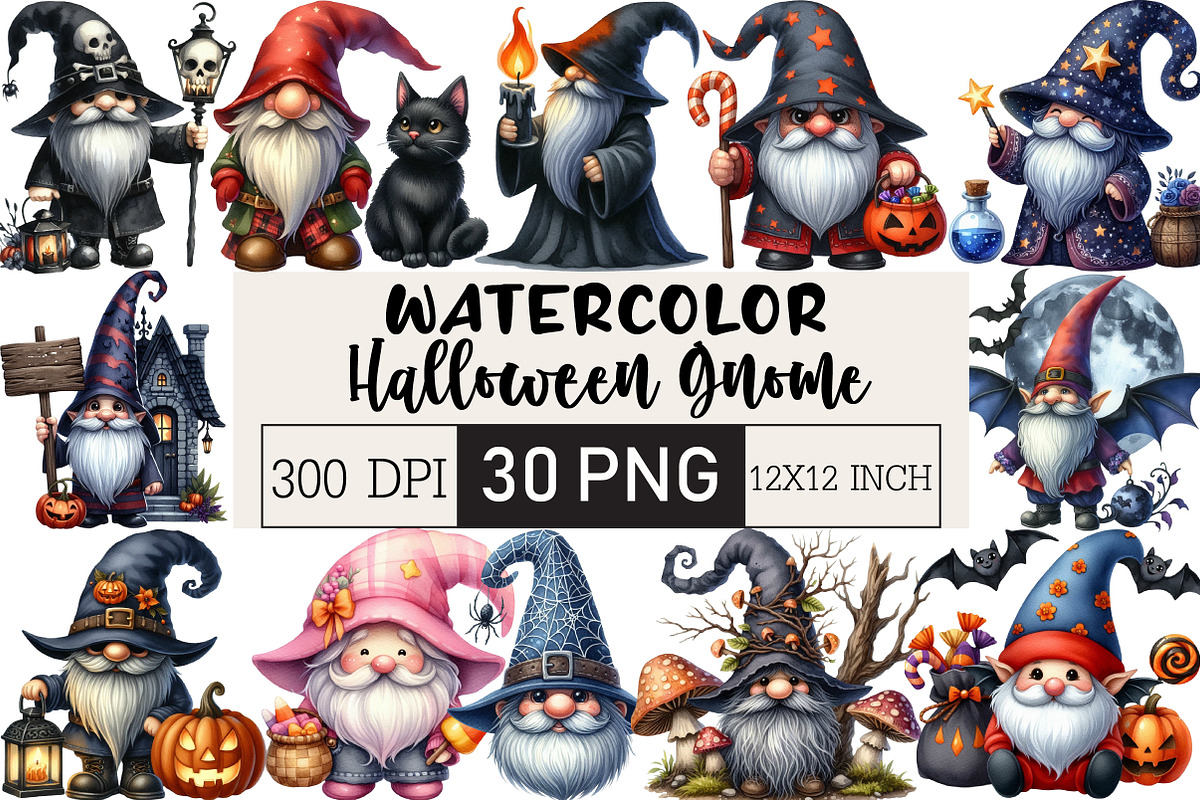 Halloween Gnome Clipart, an Illustration by Black Bird Studio (Photo 1 of 6)