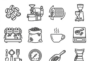 40 Coffee Roastery Icon Set, an Outline Icon by adenpinkstore