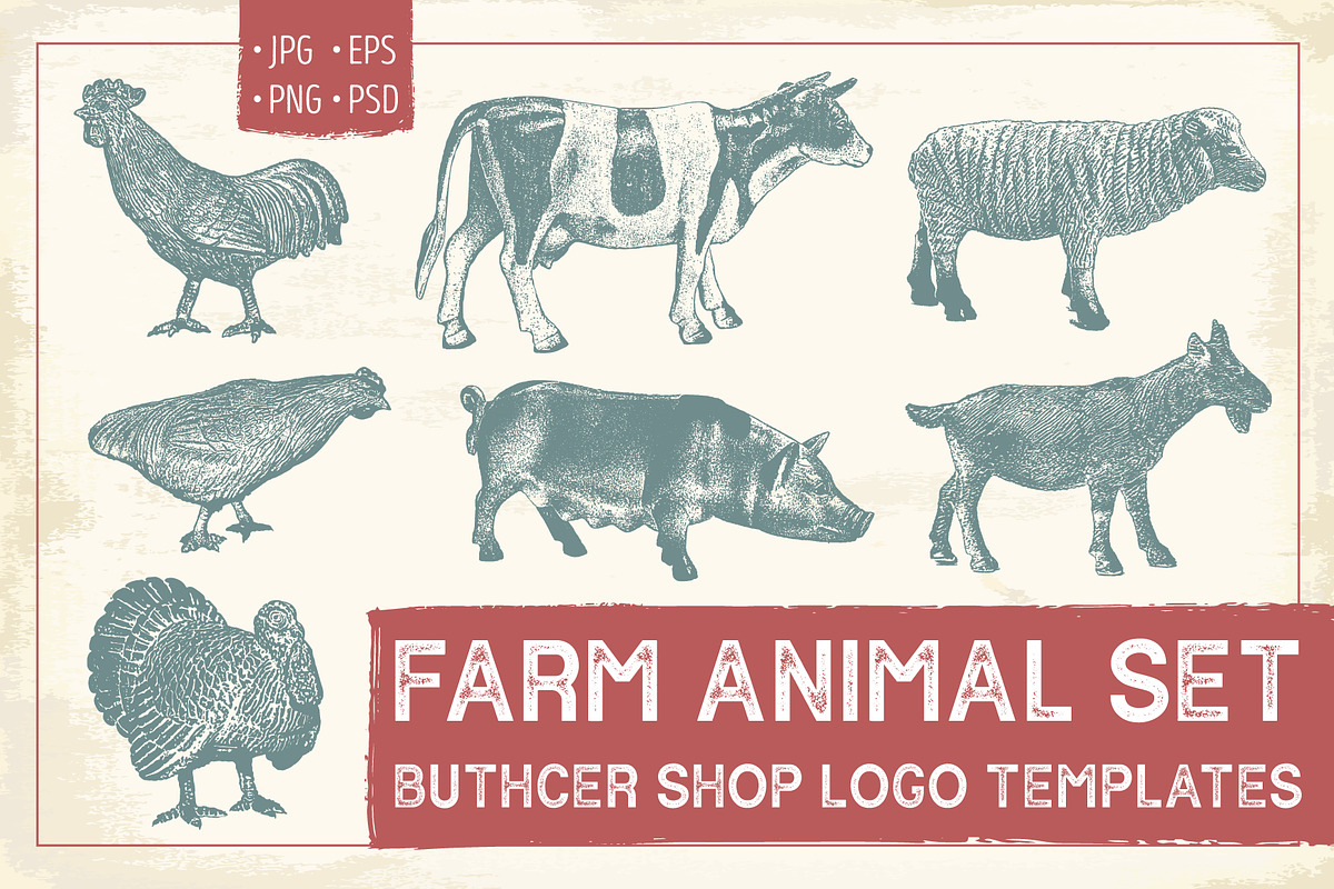 Farm Animal Logo Templates Set, an Animal Illustration by Lemon Workshop (Photo 1 of 6)