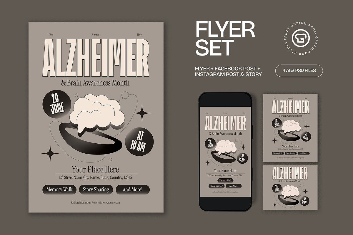 Gray Alzheimer's Month Flyer Set, a Flyer Template by graphicook (Photo 1 of 3)