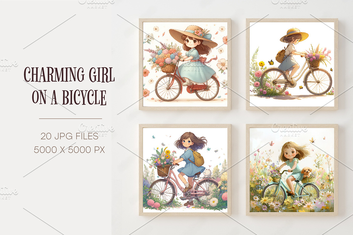 Girl on a Bicycle. Wall art., a Decorative Illustration by KENO Mascots (Photo 2 of 5)