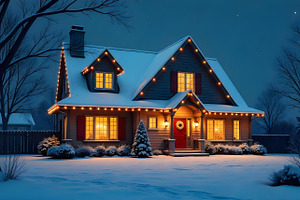 Cozy Winter House Night Background, a Holiday Photo by Aura Canyon HQ