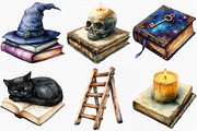 Watercolor Haunted Bookstore Clipart, an Illustration by Canvas Craft (Thumbnail 3 of 7)