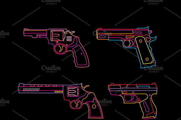 Handgun Outline Neon Vector