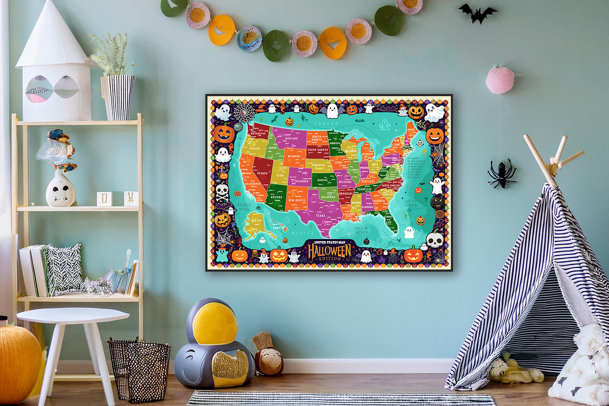 Halloween USA Map Printable Bundle, an Education Illustration by AdrianDragne (Photo 5 of 11)