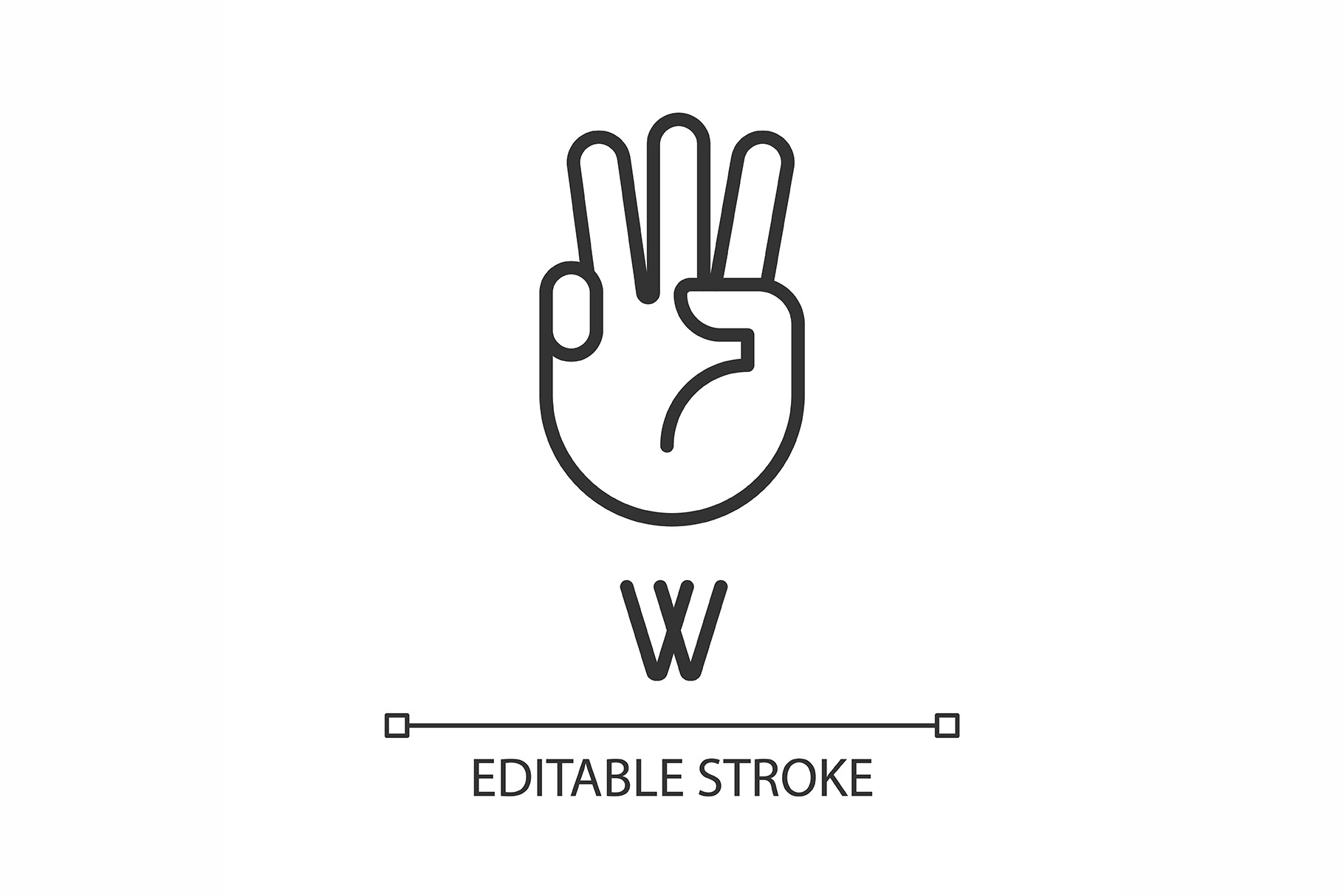 Letter W in American sign language p, an Outline Icon by IMG Visuals