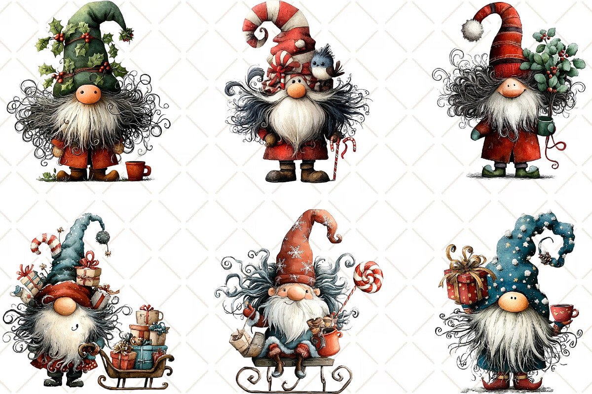 Whimsical Christmas Gnome Clipart, an Illustration by Black Bird Studio (Photo 2 of 6)
