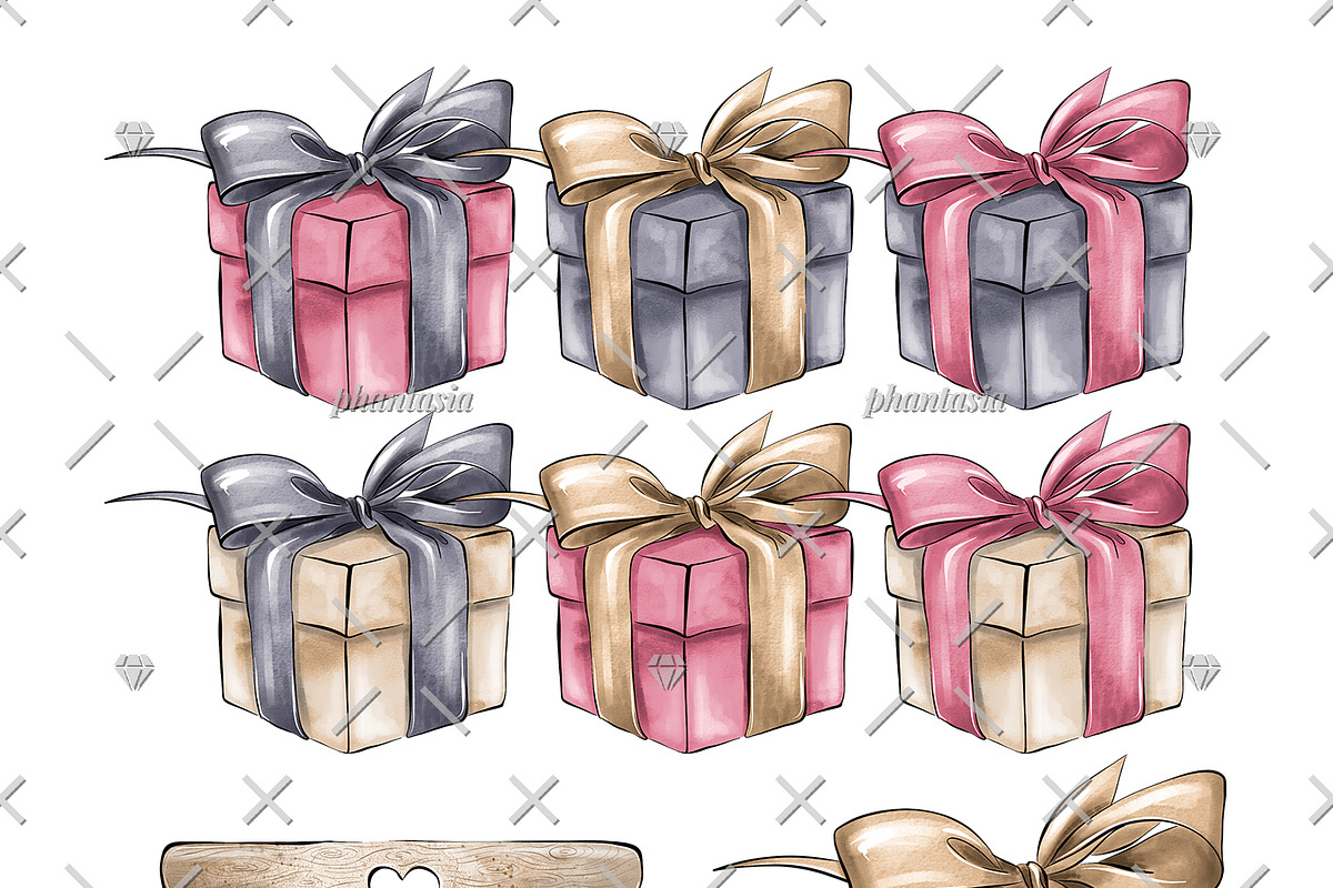 Valentines Day Watercolor Cliparts, a Decorative Illustration by Phantasia Design (Photo 5 of 8)