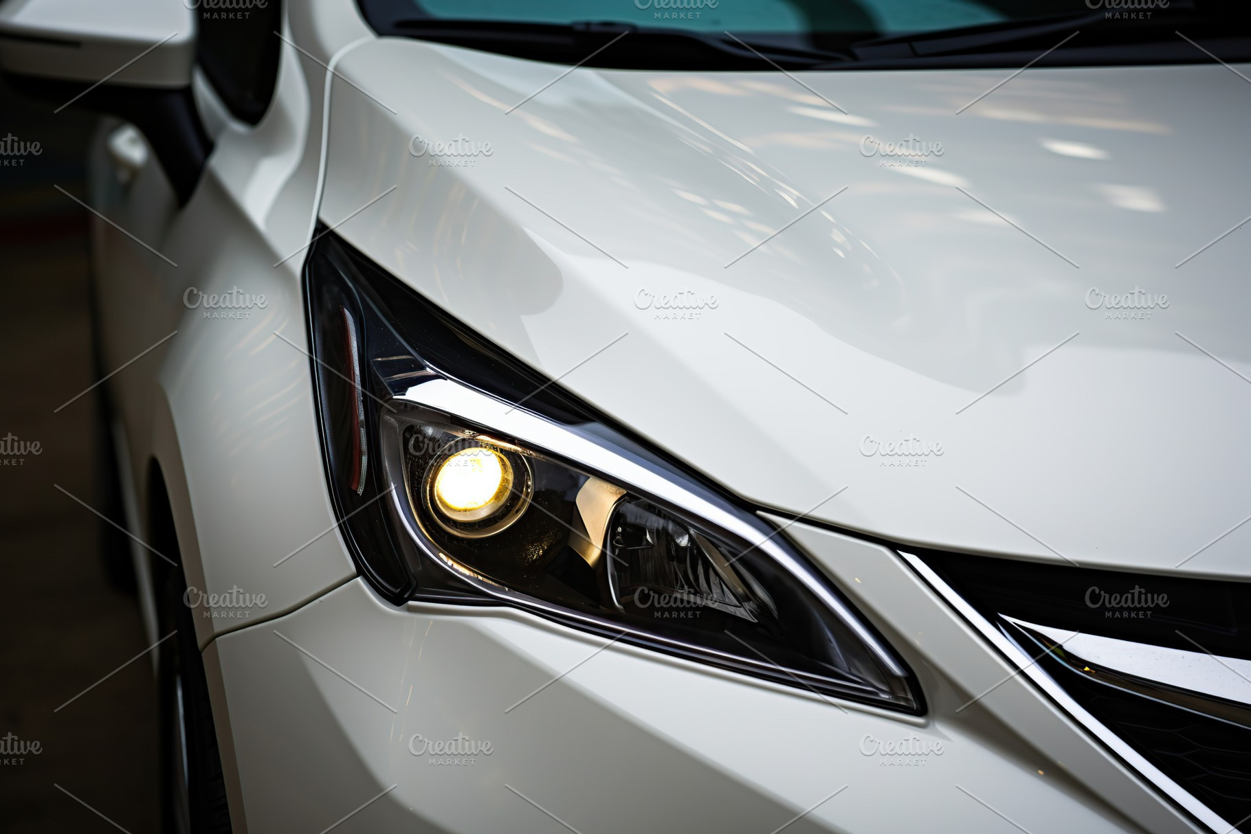 Headlights of a new modern car, closeup, a Transportation Photo by AlyaAnd