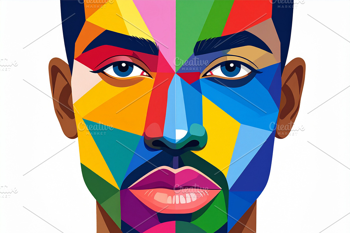 Black man face with colorful geometric brushstrokes replacing th, a Person Illustration by DanFLCreativo