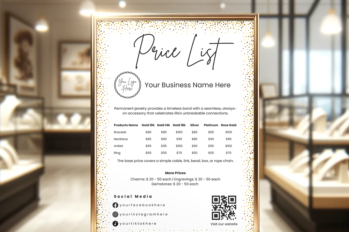 Permanent Jewelry Price List Sign, a Print Template by MondaySpark (Photo 1 of 9)