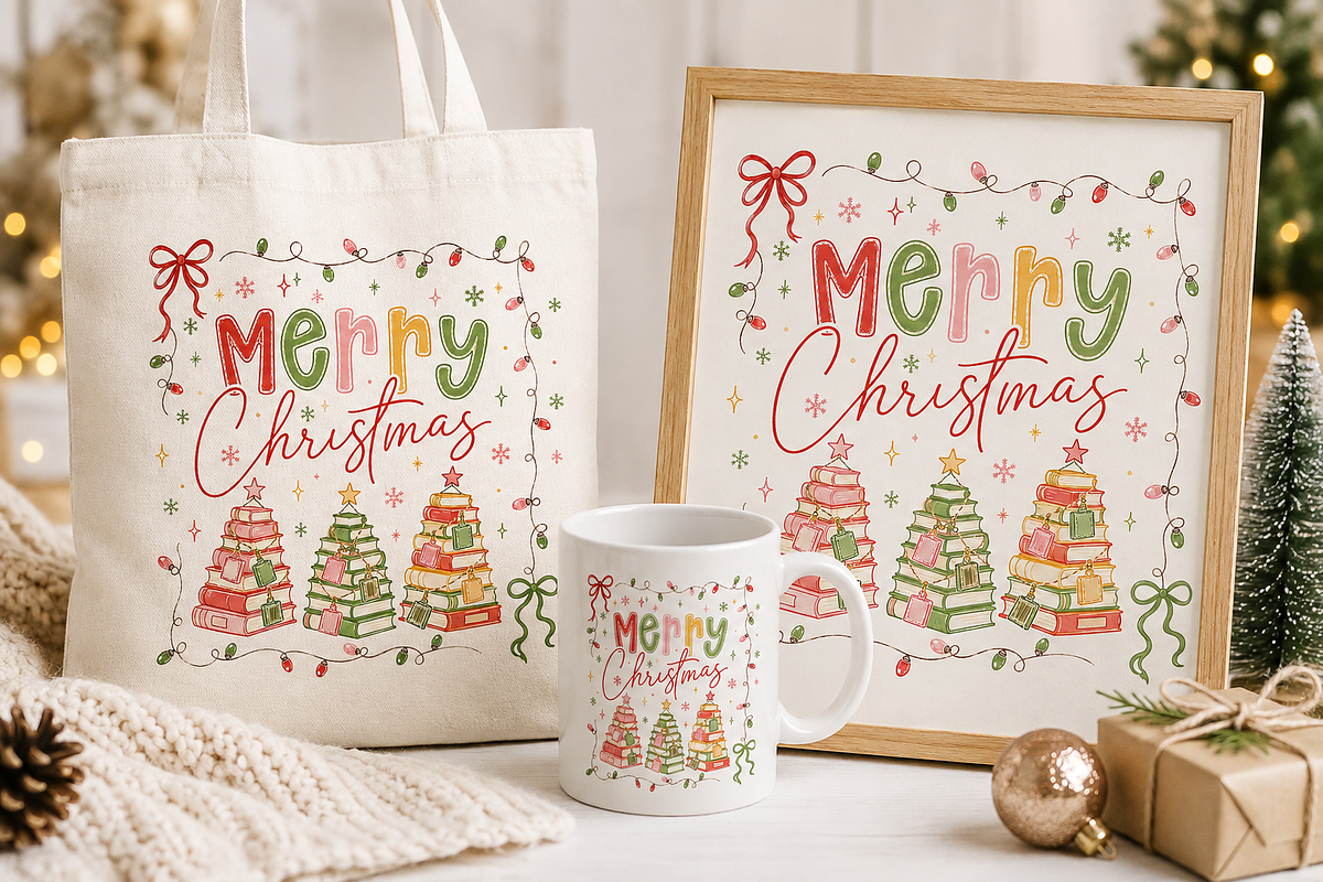 Retro Bookish Christmas Png Bundle, an Object Graphic by Daisy Design (Photo 5 of 11)