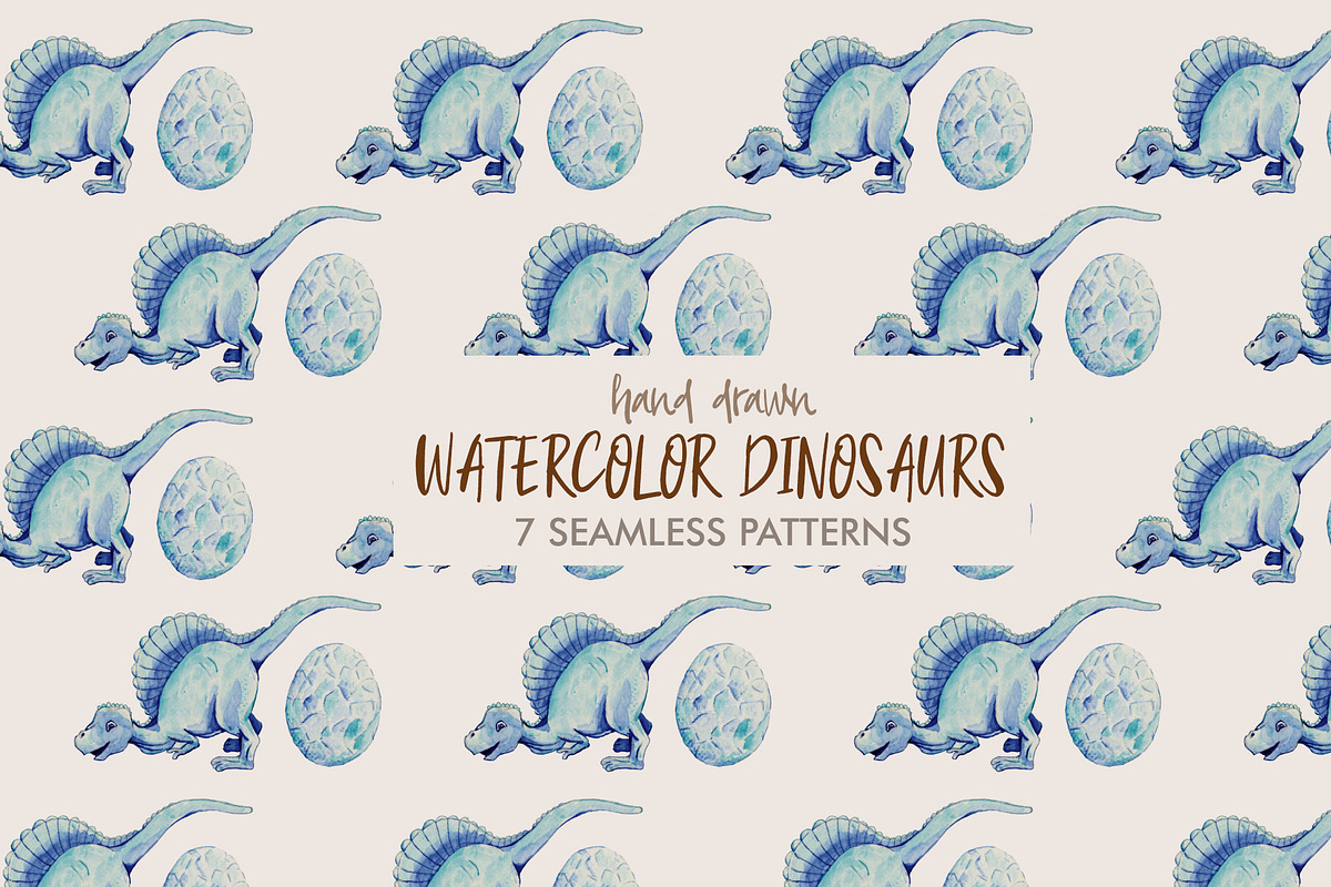 Hand drawn Watercolor Dinosaurs, a Pattern Graphic by Natsuhisui (Photo 5 of 6)