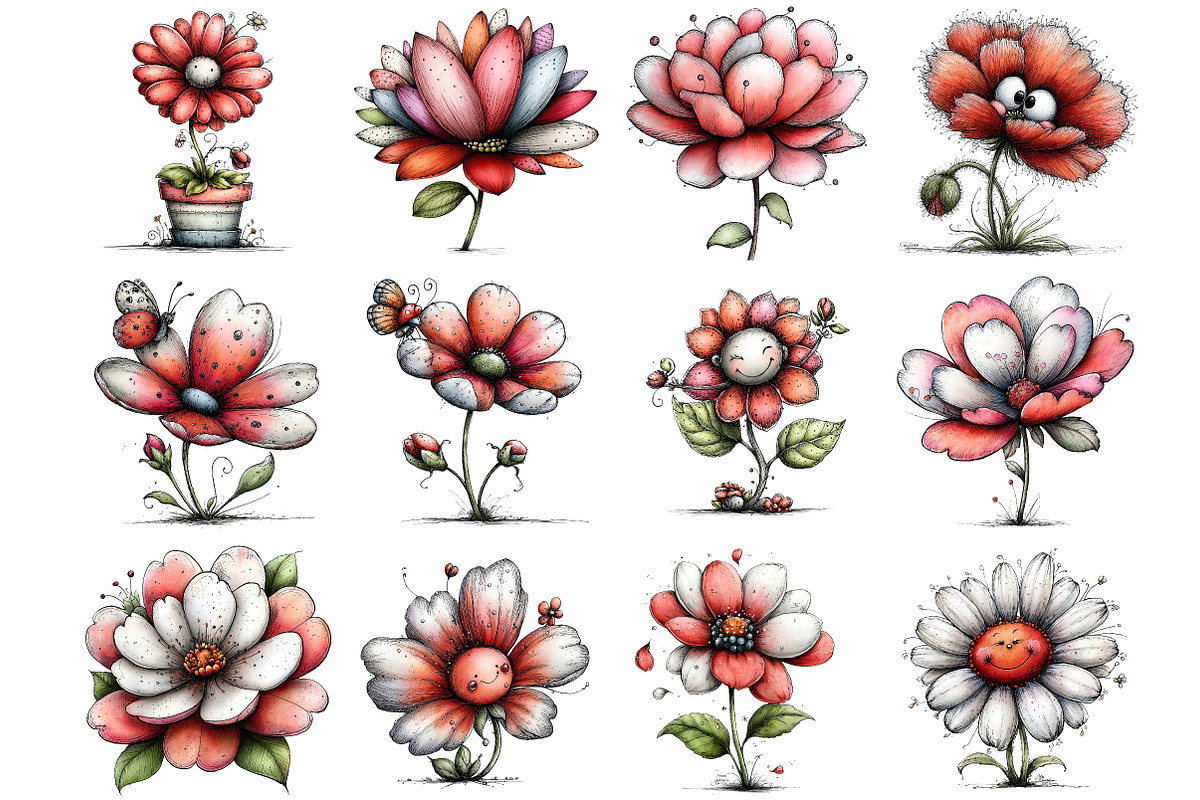 Whimsical Summer Flower Clipart, an Illustration by DreamArtGraphic (Photo 5 of 5)