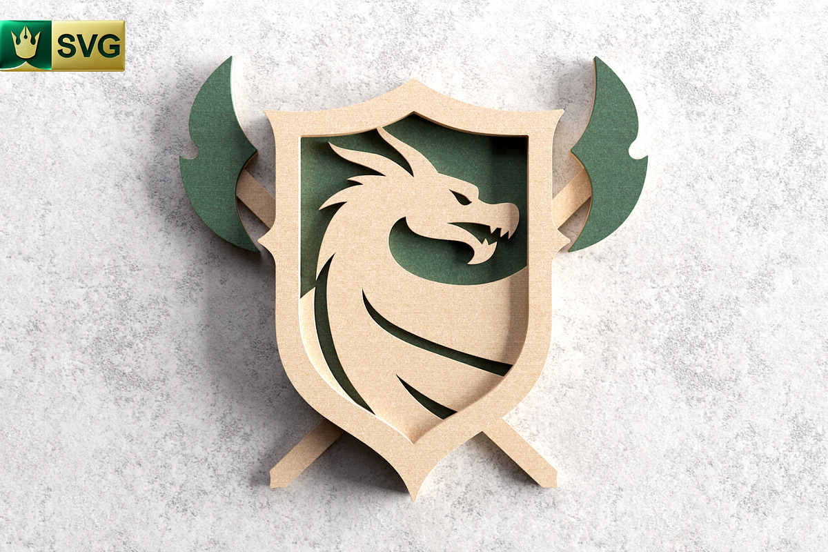 Dragon Shield 3D Layered SVG, an Object Graphic by pixaroma (Photo 6 of 10)