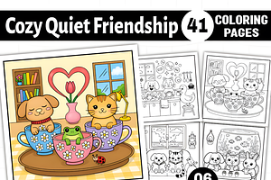 Cozy Quiet Friendship Coloring Pages, an Animal Illustration by Coco Bloom