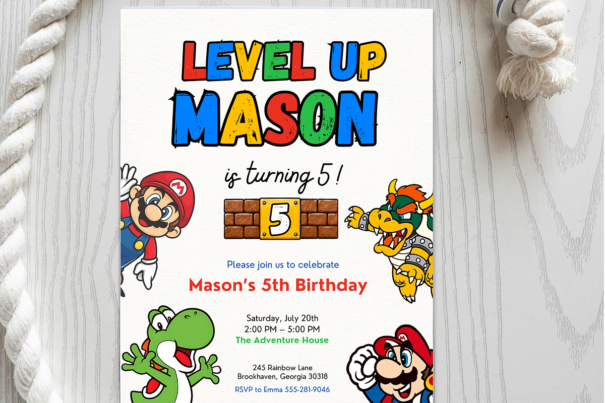 Super Mario Birthday Invitation, an Invitation Template by heynomi (Photo 12 of 20)