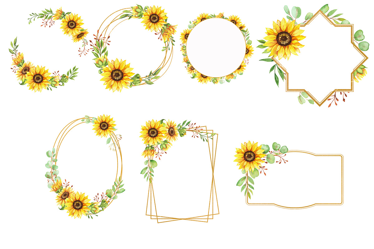 Sunflowers, set of watercolor, a Decorative Illustration by EshaStudio (Photo 3 of 9)
