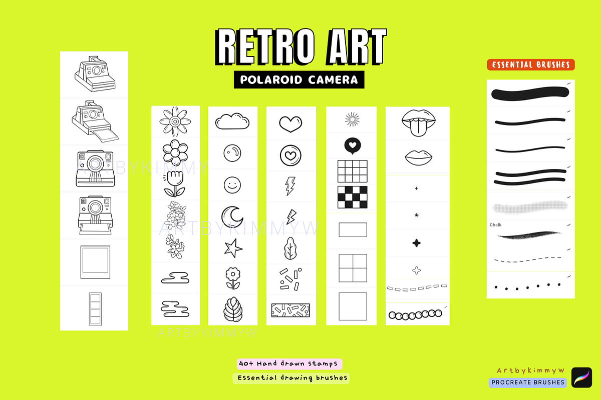 Procreate Retro Camera Stamp Pack, a Brush Add-On by Artbykimmyw (Photo 2 of 7)