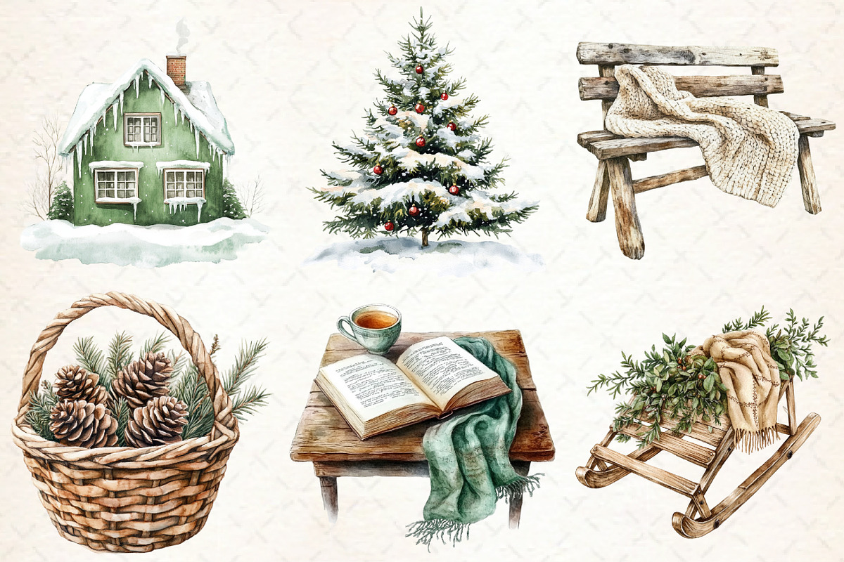 Winter Cozy Green Cottage Clipart, an Illustration by Libby Wishes (Photo 6 of 9)