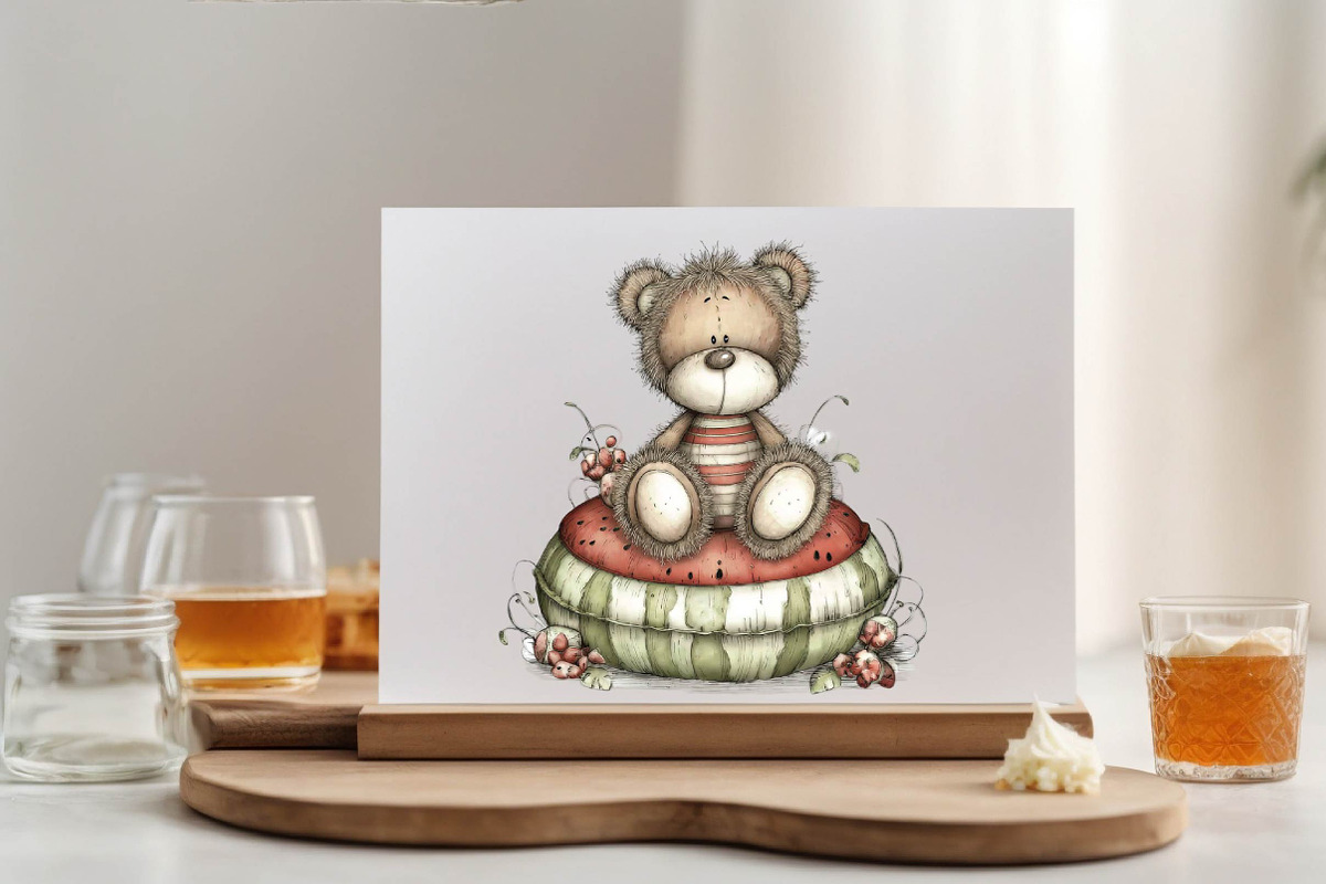 Watercolor Summer Teddy Bear Clipart, an Illustration by SVGArt (Photo 7 of 9)