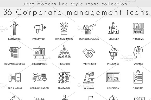 36 Corporate Management Line Icons.