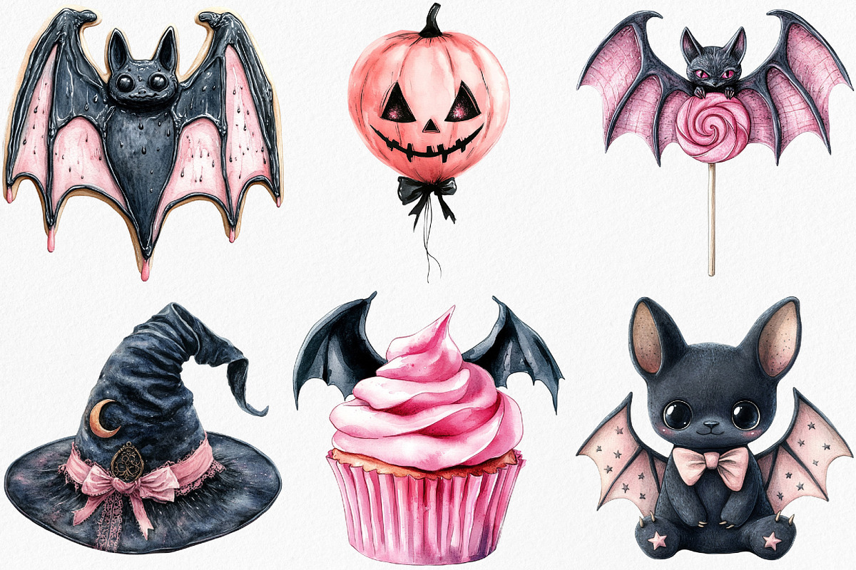 Watercolor Black Pink Halloween, an Illustration by Canvas Craft (Photo 3 of 7)