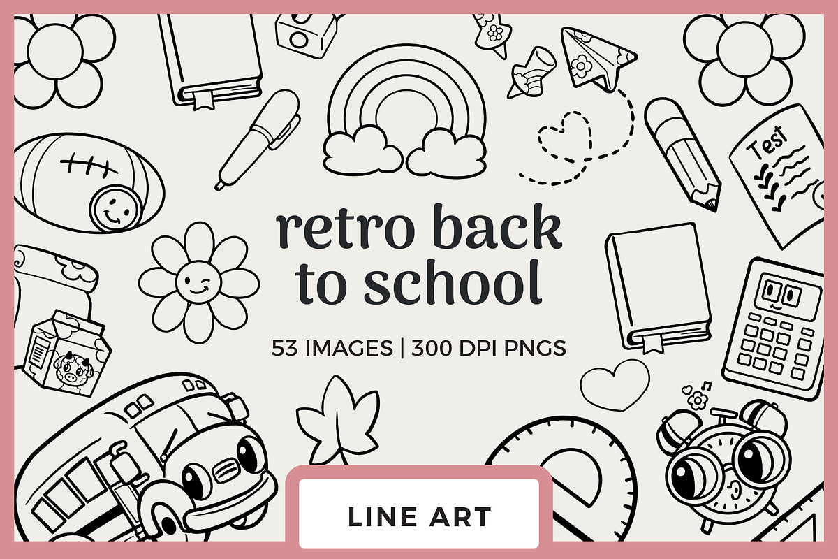 Retro Back to School Line Art, an Illustration by TheClipAtelier (Photo 1 of 4)