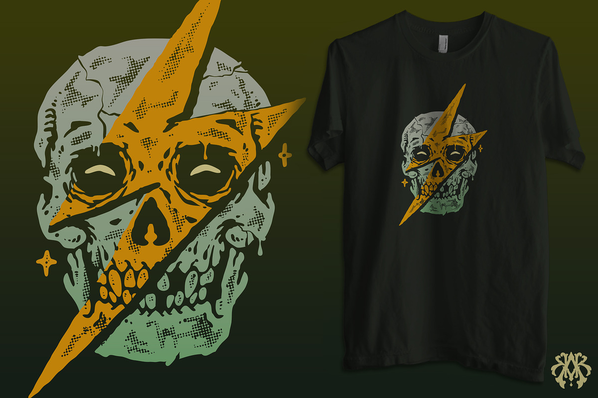 The Lightning Skull Vintage Style, an Object Illustration by Krizvector Artwork Shop (Photo 2 of 3)