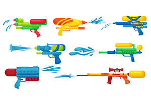 Water guns set, festival watergun, an Object Illustration by Flashvector