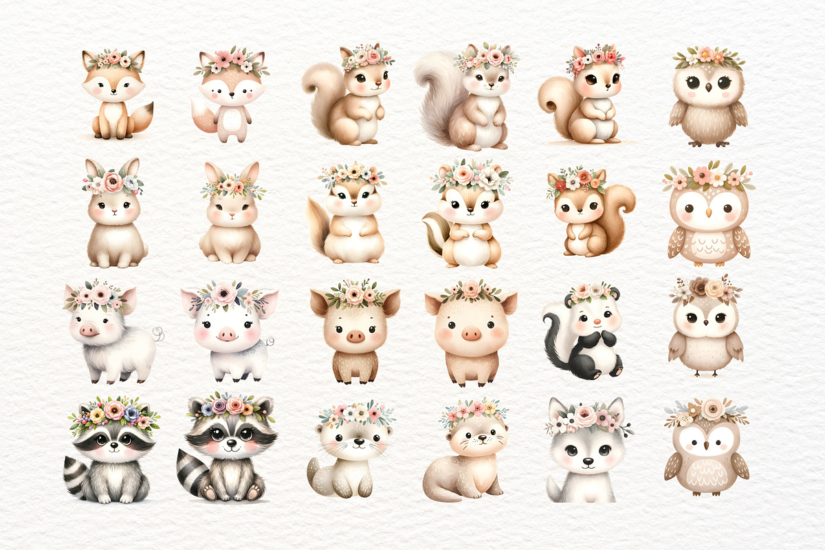 Watercolor Woodland Animals Clipart, an Animal Illustration by Nicolle's Colorful Art (Photo 2 of 7)