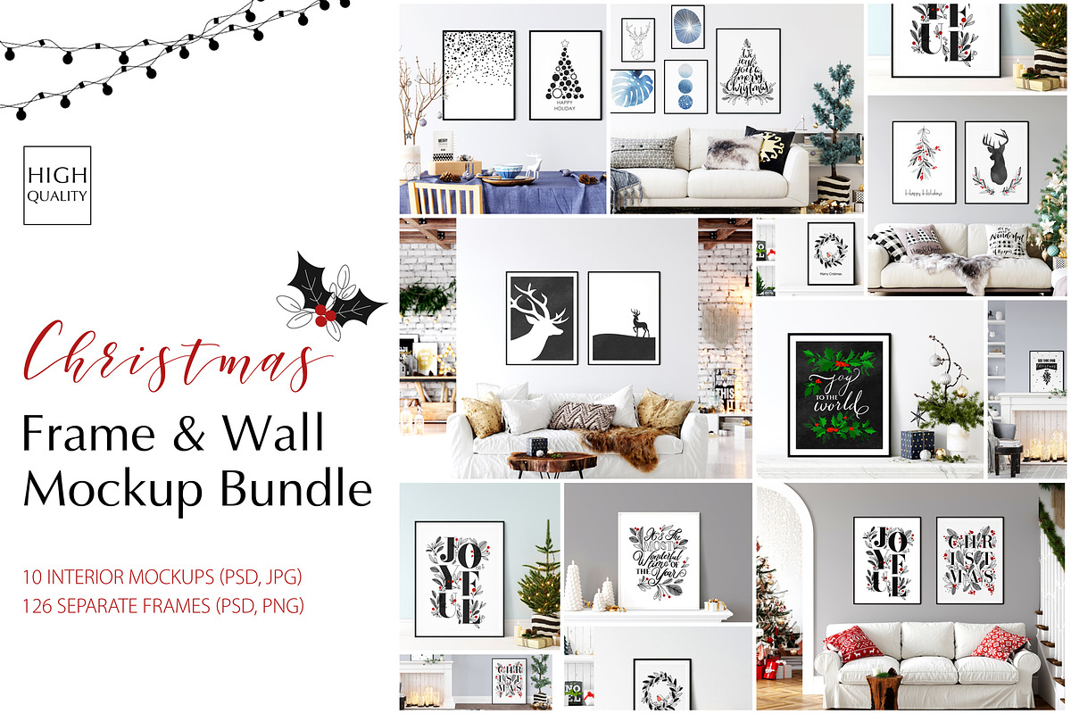 Christmas Frame & Wall Mockup Bundle, a Print Template by Yuri-U (Photo 1 of 22)