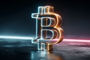 Bitcoin logo with glowing lines in a futuristic and modern design, an Illustration by AS photostudio