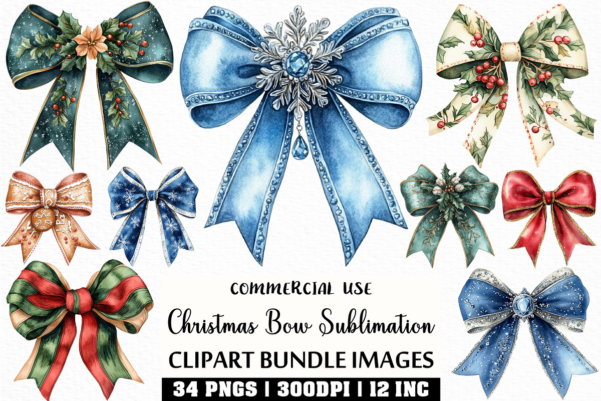 Watercolor Christmas Bow Sublimation, an Illustration by Craft Nest (Photo 1 of 6)