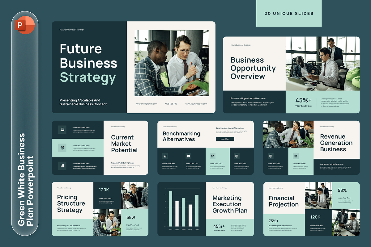 Green White Business Plan Powerpoint, a Presentation Template by Sixtemp (Photo 1 of 3)
