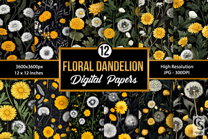 Cute Floral Dandelion Digital Papers, a Pattern Graphic by Creative Store