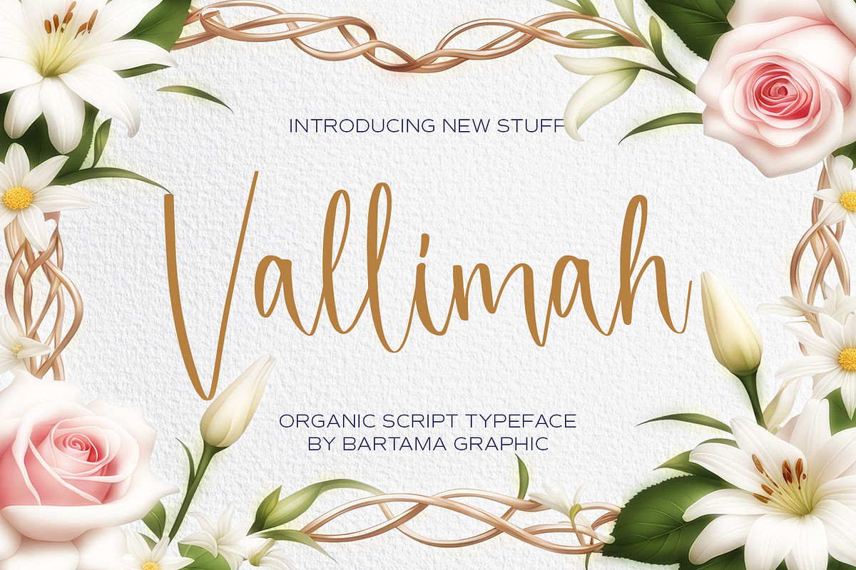 Vallimah - Organic Script Font, a Script Font by Bartama Graphic (Photo 1 of 11)